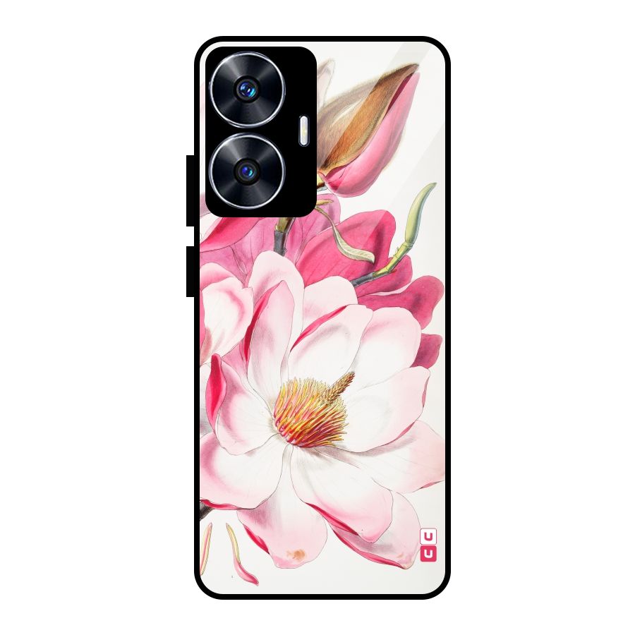 Pink Beautiful Flower Glass Back Case for realme C55