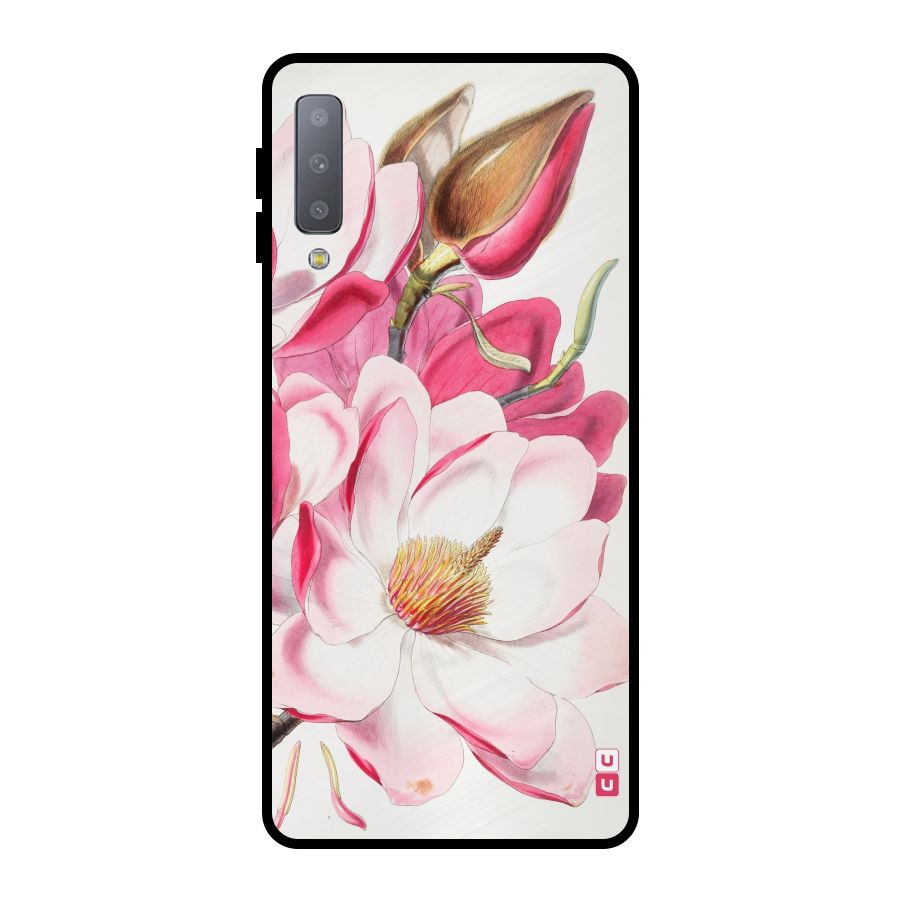 Pink Beautiful Flower Metal Back Case for Galaxy A7 (2018)