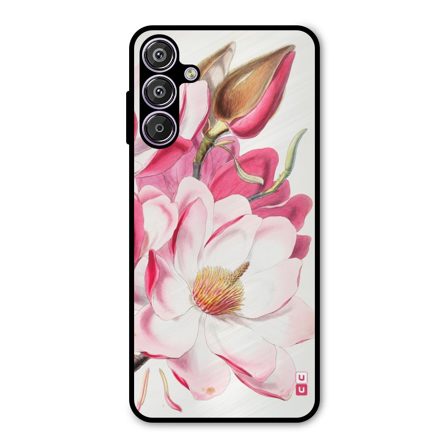 Pink Beautiful Flower Metal Back Case for Galaxy M15
