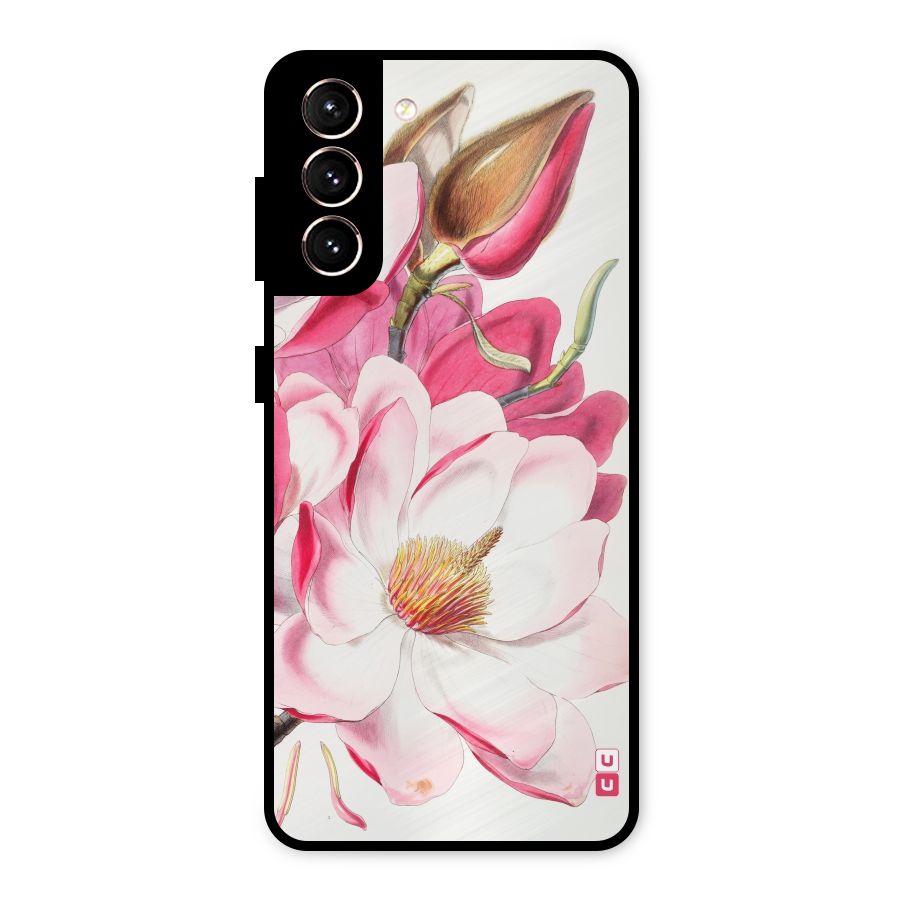 Pink Beautiful Flower Metal Back Case for Galaxy S21 5G