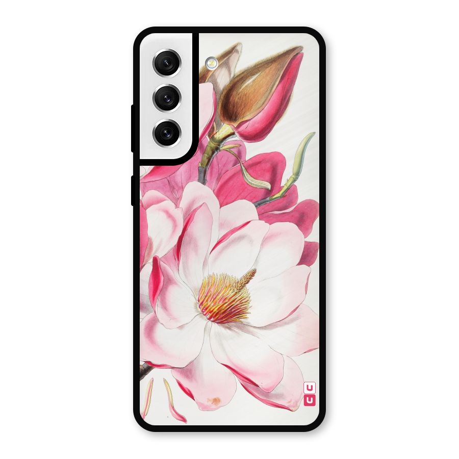 Pink Beautiful Flower Metal Back Case for Galaxy S21 FE 5G