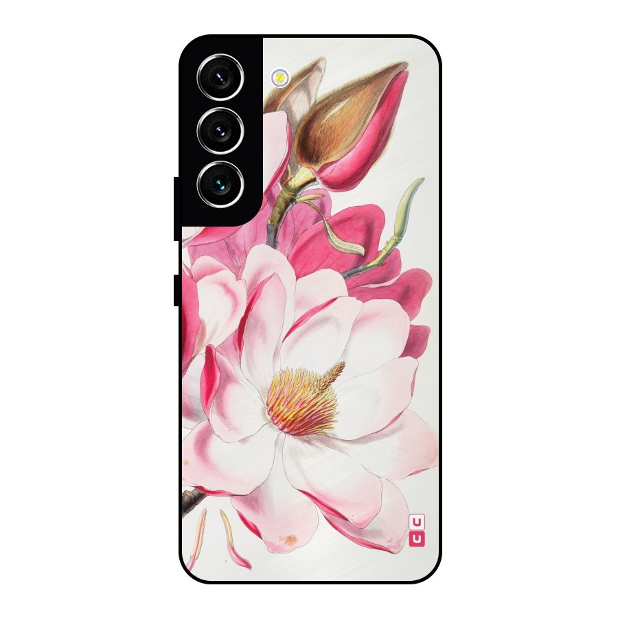 Pink Beautiful Flower Metal Back Case for Galaxy S22 5G