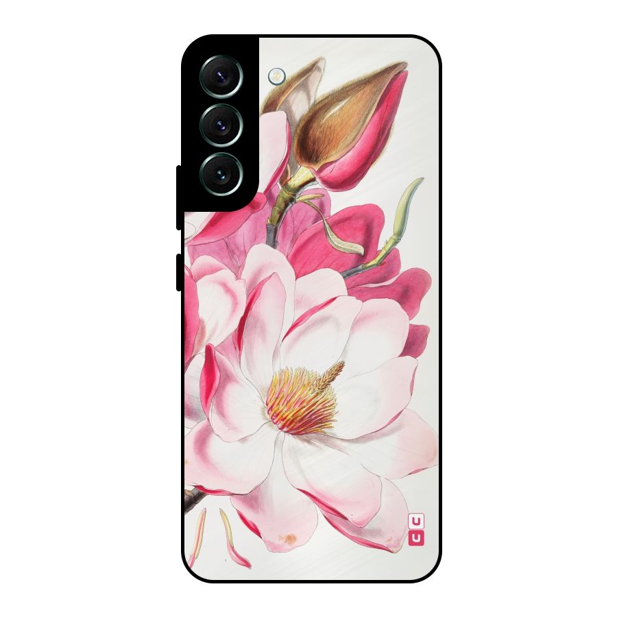 Pink Beautiful Flower Metal Back Case for Galaxy S22 Plus 5G