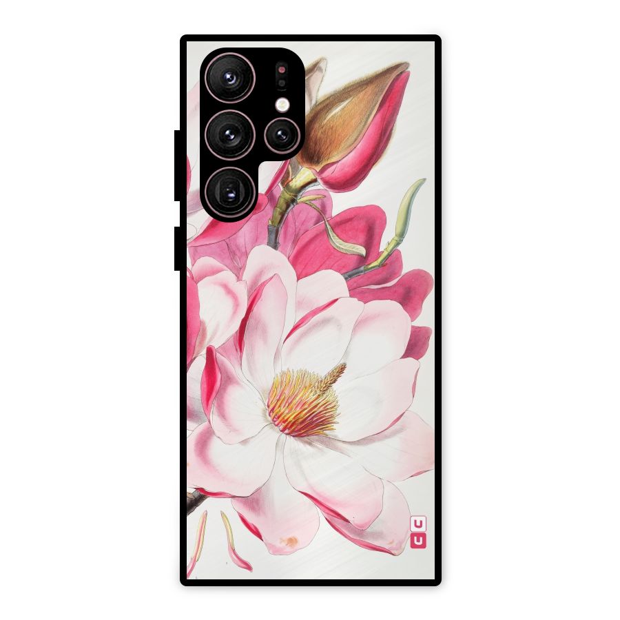 Pink Beautiful Flower Metal Back Case for Galaxy S22 Ultra 5G
