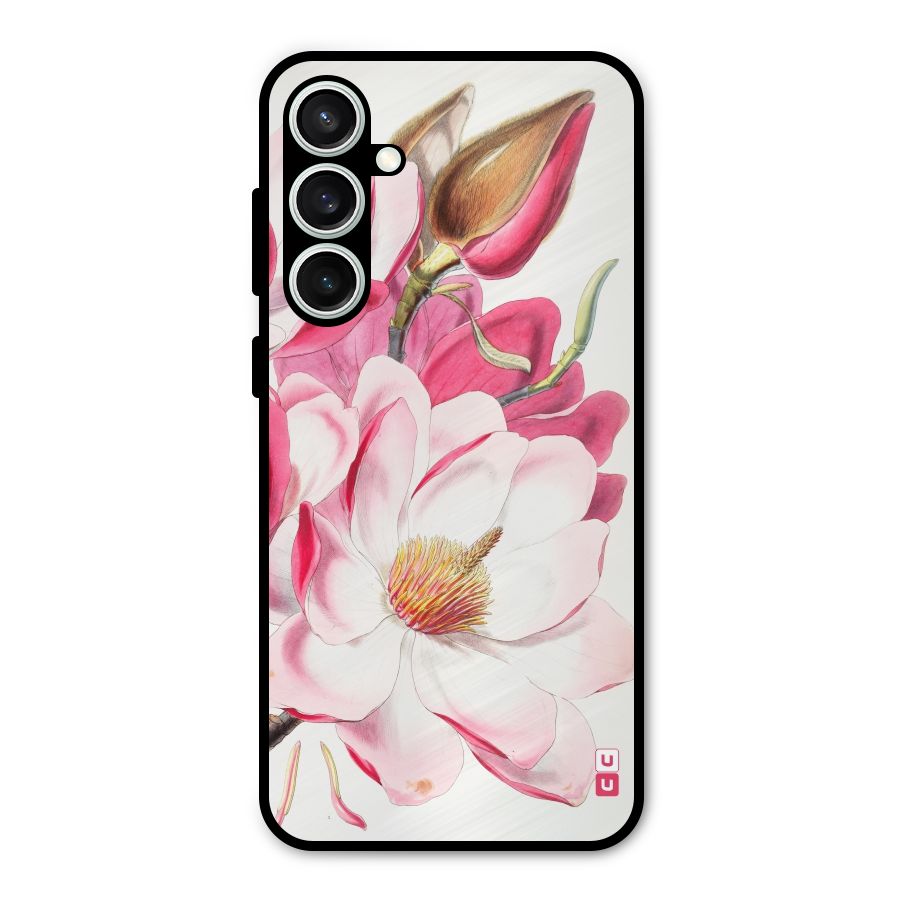 Pink Beautiful Flower Metal Back Case for Galaxy S23 FE