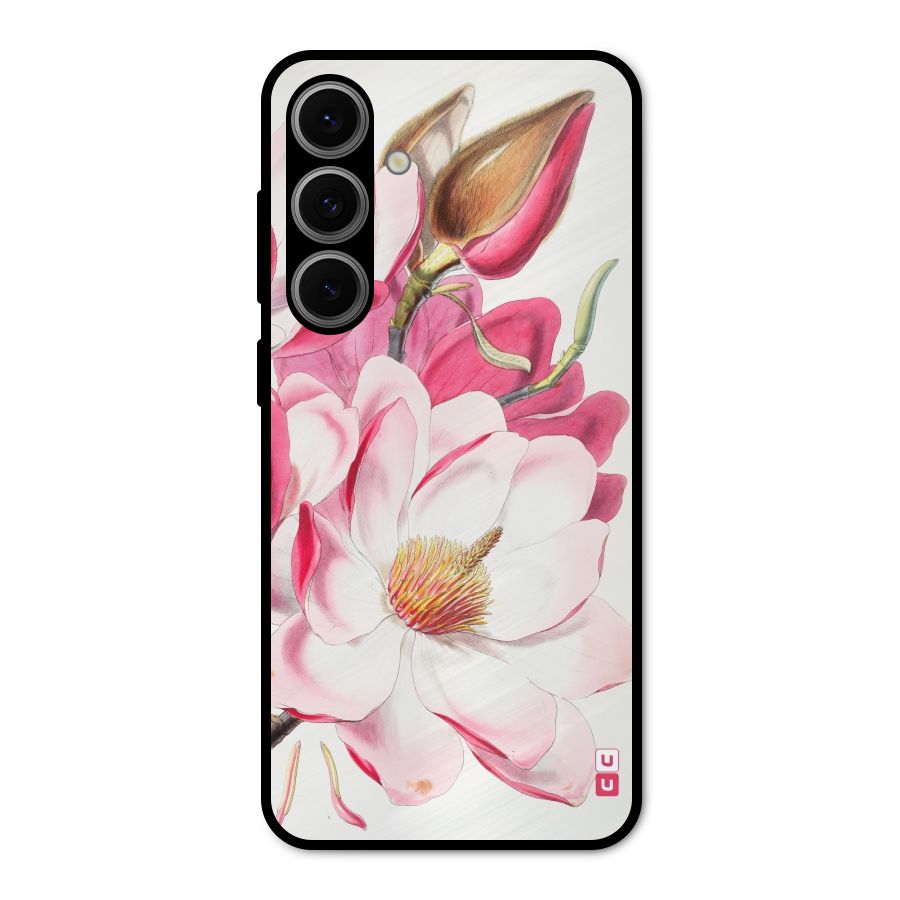 Pink Beautiful Flower Metal Back Case for Galaxy S24 FE