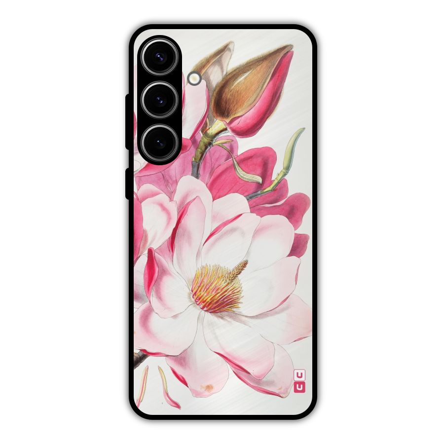 Pink Beautiful Flower Metal Back Case for Galaxy S24 Plus