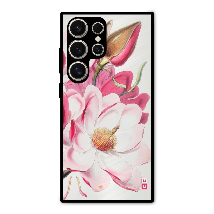 Pink Beautiful Flower Metal Back Case for Galaxy S24 Ultra