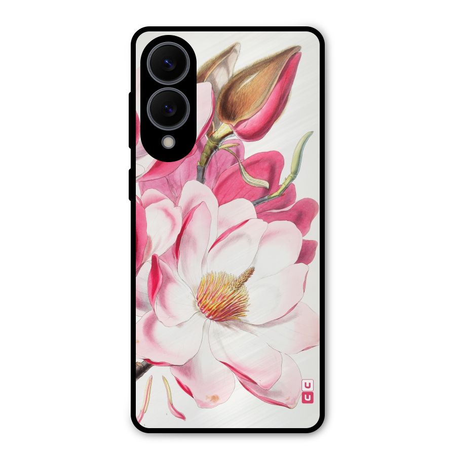 Pink Beautiful Flower Metal Back Case for Galaxy S25 Edge