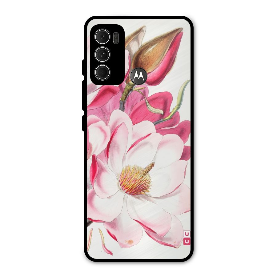 Pink Beautiful Flower Metal Back Case for Moto G60