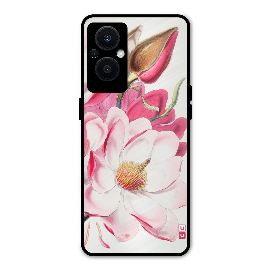 Pink Beautiful Flower Metal Back Case for Oppo F21 Pro 5G