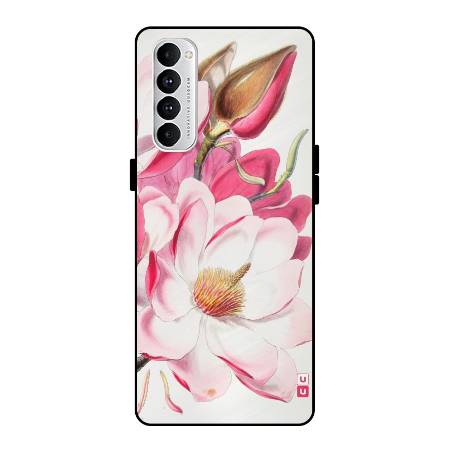 Pink Beautiful Flower Metal Back Case for Oppo Reno4 Pro