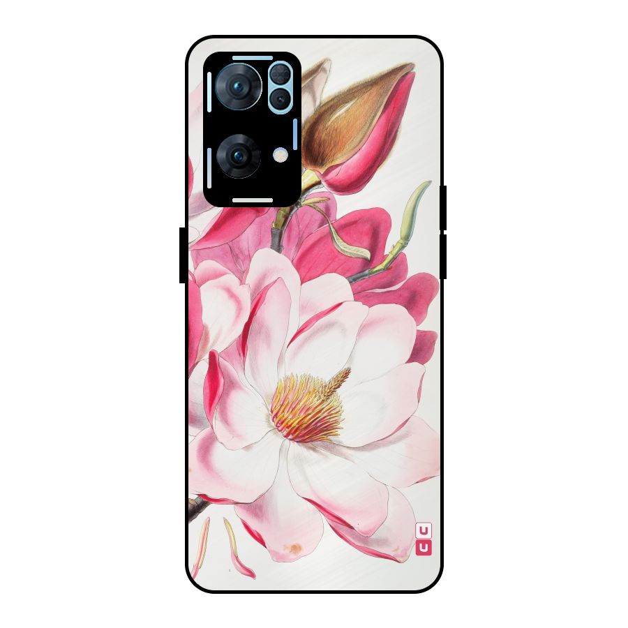 Pink Beautiful Flower Metal Back Case for Oppo Reno7 Pro 5G