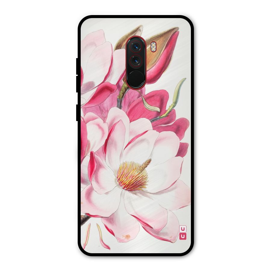 Pink Beautiful Flower Metal Back Case for Poco F1