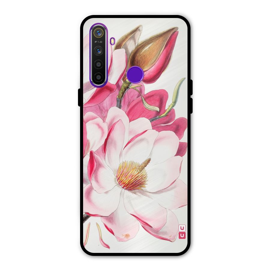 Pink Beautiful Flower Metal Back Case for Realme 5