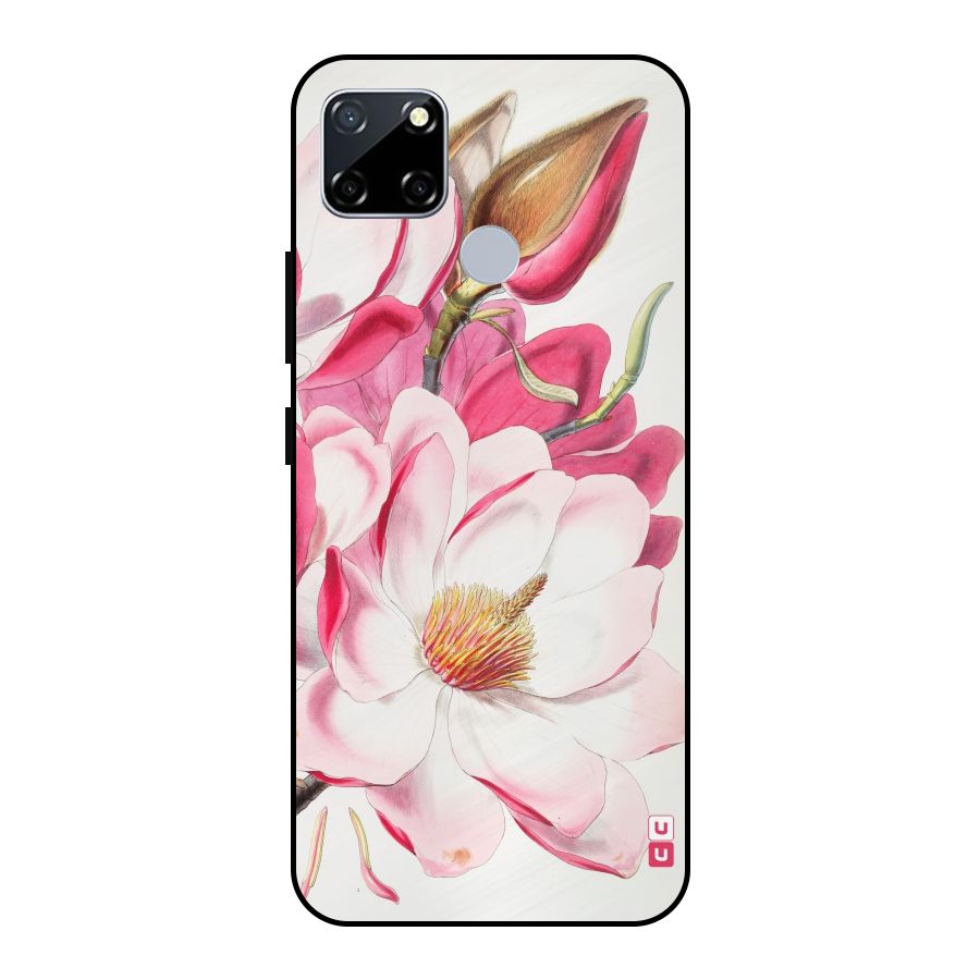 Pink Beautiful Flower Metal Back Case for Realme Narzo 20