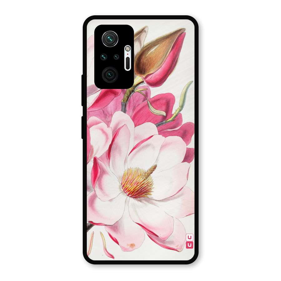 Pink Beautiful Flower Metal Back Case for Redmi Note 10 Pro