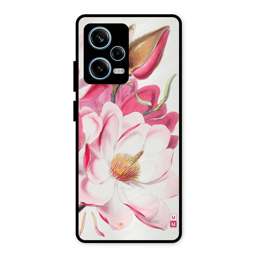 Pink Beautiful Flower Metal Back Case for Redmi Note 12 Pro