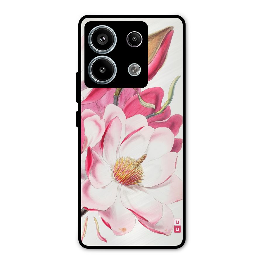 Pink Beautiful Flower Metal Back Case for Redmi Note 13 Pro 5G