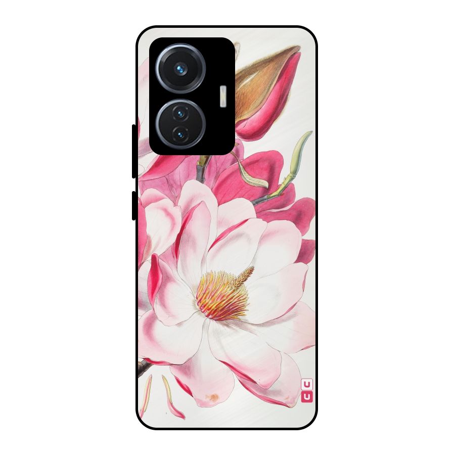 Pink Beautiful Flower Metal Back Case for Vivo T1 44W
