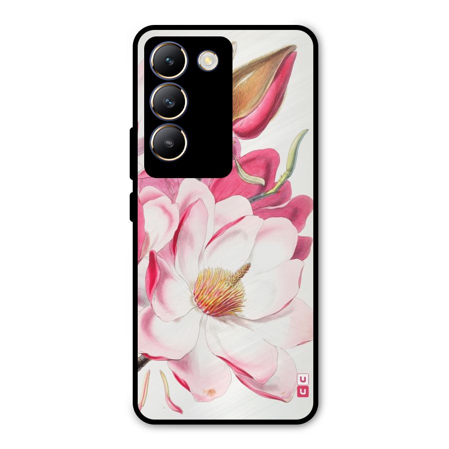 Pink Beautiful Flower Metal Back Case for Vivo T3 5G