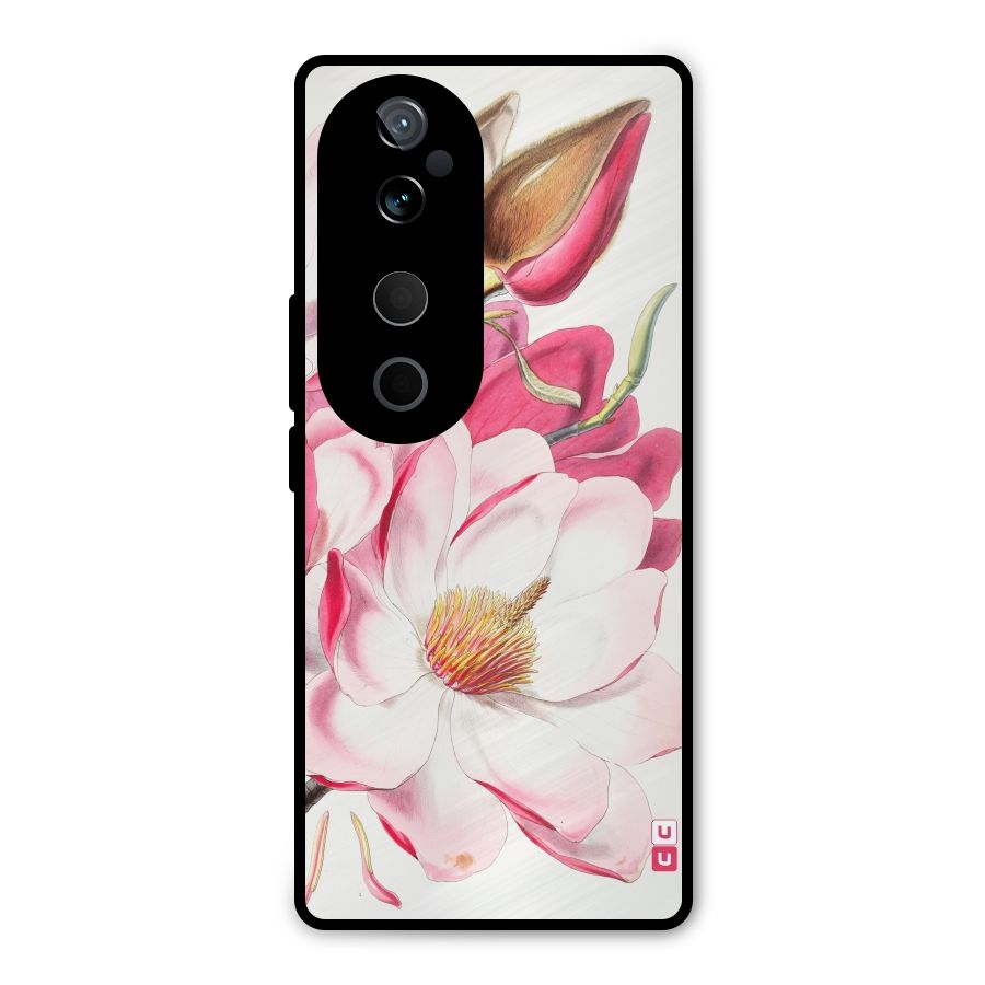 Pink Beautiful Flower Metal Back Case for Vivo T3 Ultra