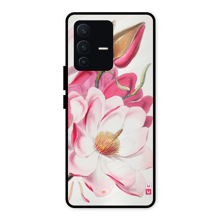 Pink Beautiful Flower Metal Back Case for Vivo V23 5G