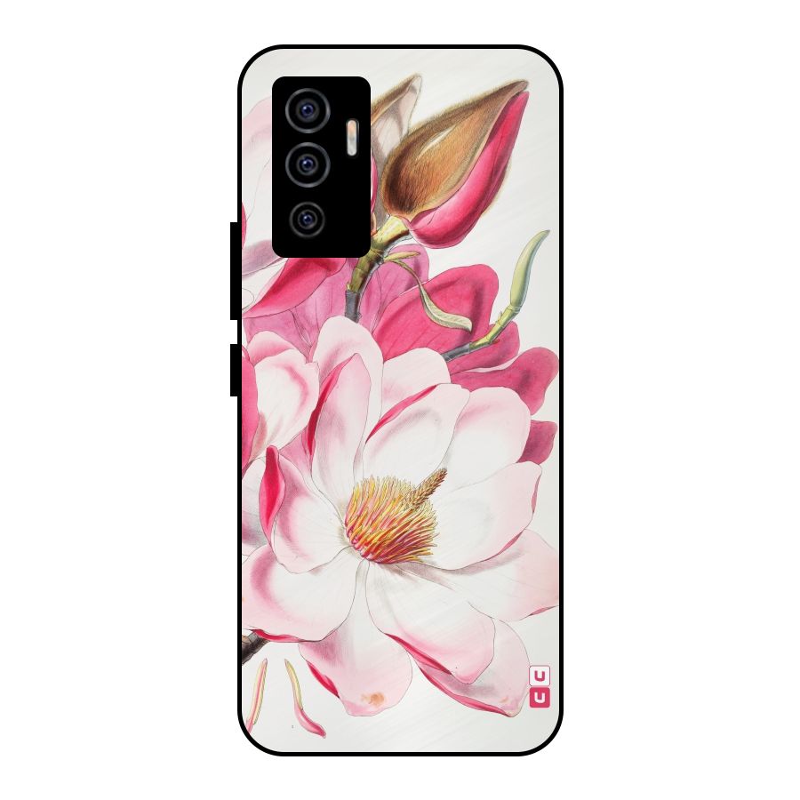 Pink Beautiful Flower Metal Back Case for Vivo V23e