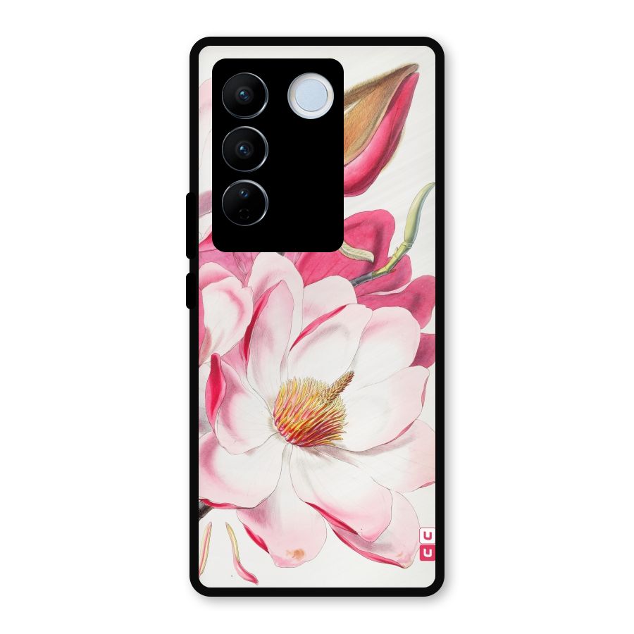 Pink Beautiful Flower Metal Back Case for Vivo V27 Pro