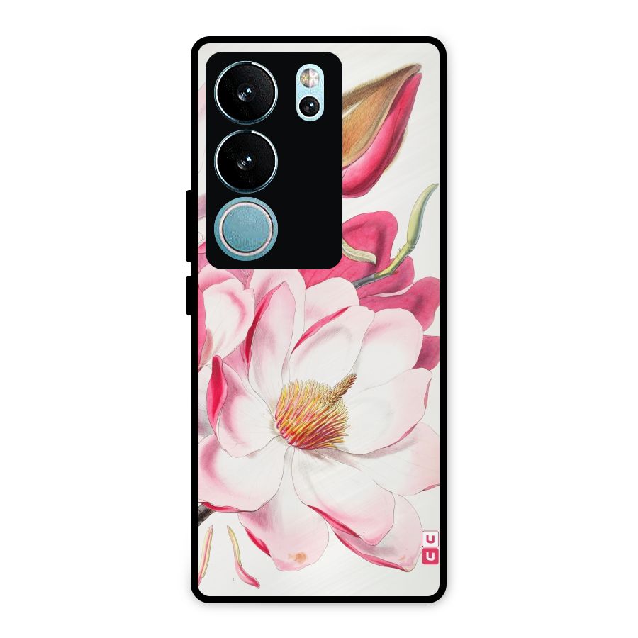 Pink Beautiful Flower Metal Back Case for Vivo V29 Pro