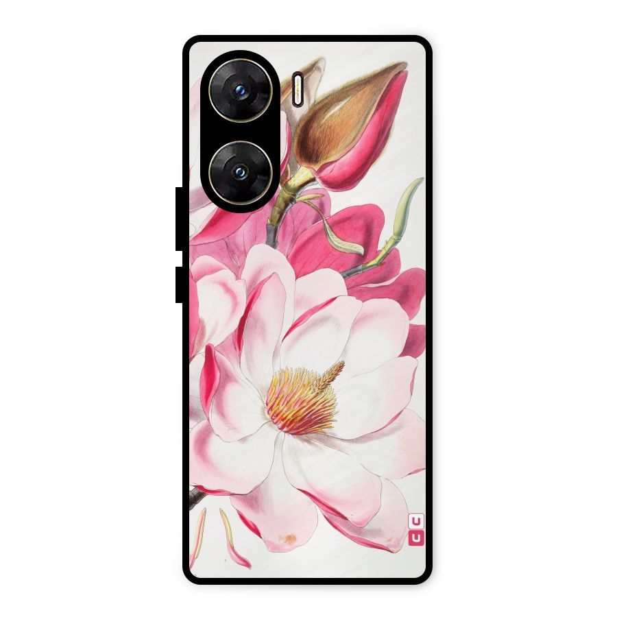Pink Beautiful Flower Metal Back Case for Vivo V29e