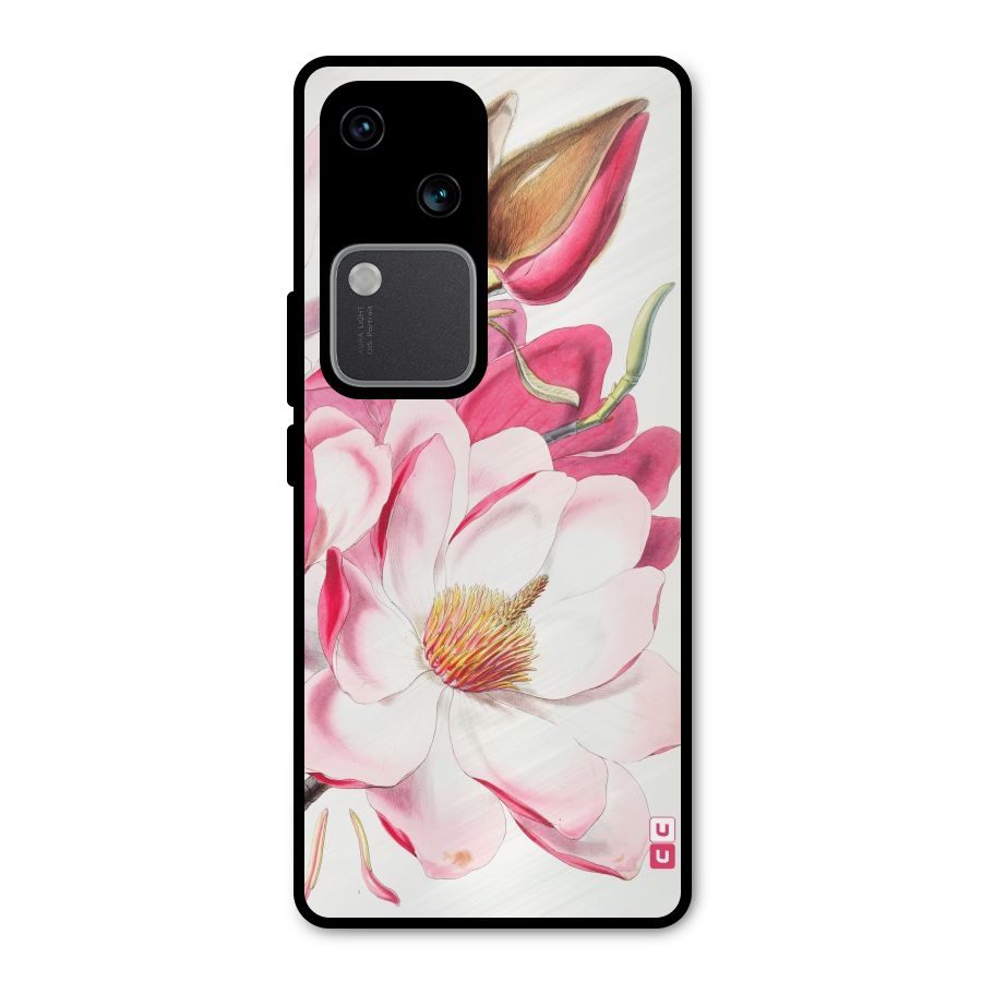 Pink Beautiful Flower Metal Back Case for Vivo V30