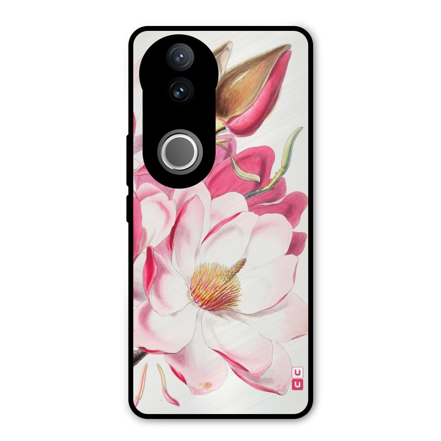 Pink Beautiful Flower Metal Back Case for Vivo V50e