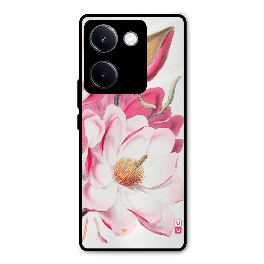 Pink Beautiful Flower Metal Back Case for Vivo Y300 Plus