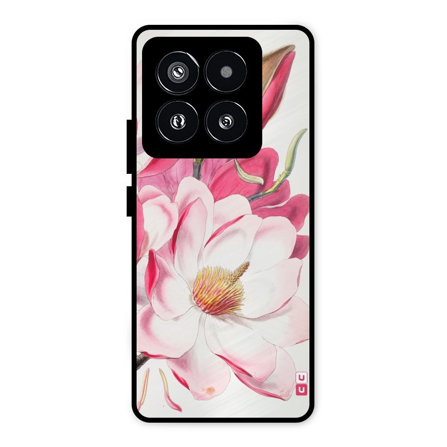 Pink Beautiful Flower Metal Back Case for Xiaomi 14 Pro