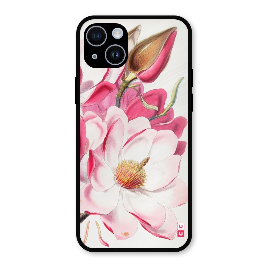 Pink Beautiful Flower Metal Back Case for iPhone 14
