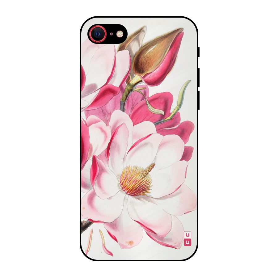 Pink Beautiful Flower Metal Back Case for iPhone SE 2022
