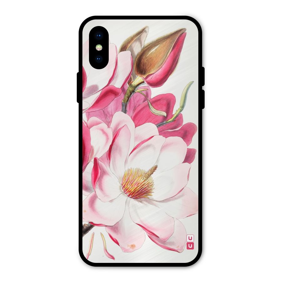 Pink Beautiful Flower Metal Back Case for iPhone XS