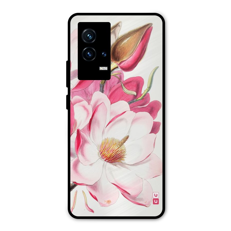 Pink Beautiful Flower Metal Back Case for iQOO 9 5G