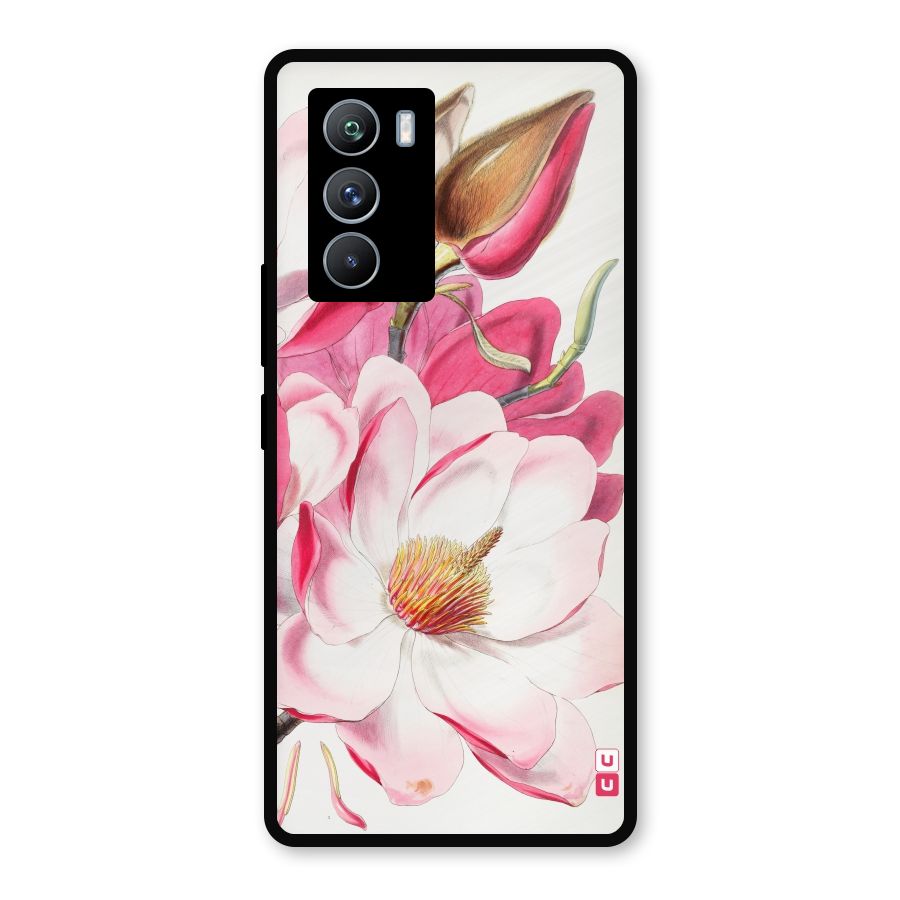 Pink Beautiful Flower Metal Back Case for iQOO 9 SE