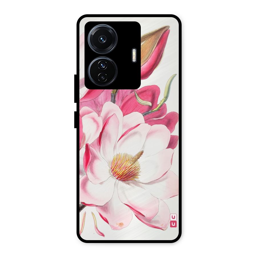 Pink Beautiful Flower Metal Back Case for iQOO Z6
