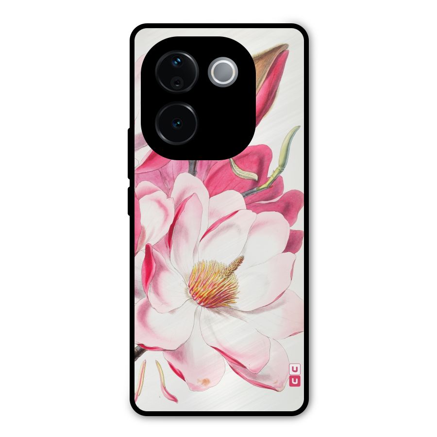 Pink Beautiful Flower Metal Back Case for iQOO Z9s Pro
