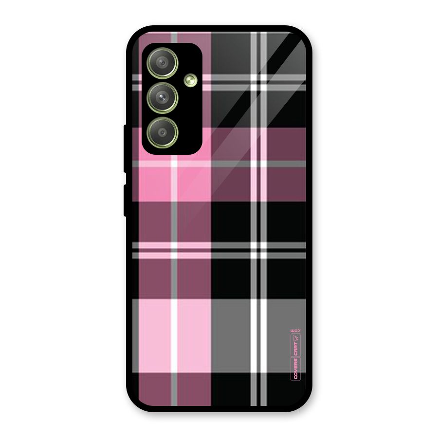 Pink Black Check Glass Back Case for Galaxy A54