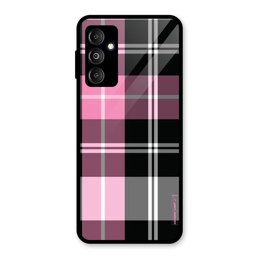 Pink Black Check Glass Back Case for Galaxy M14 5G