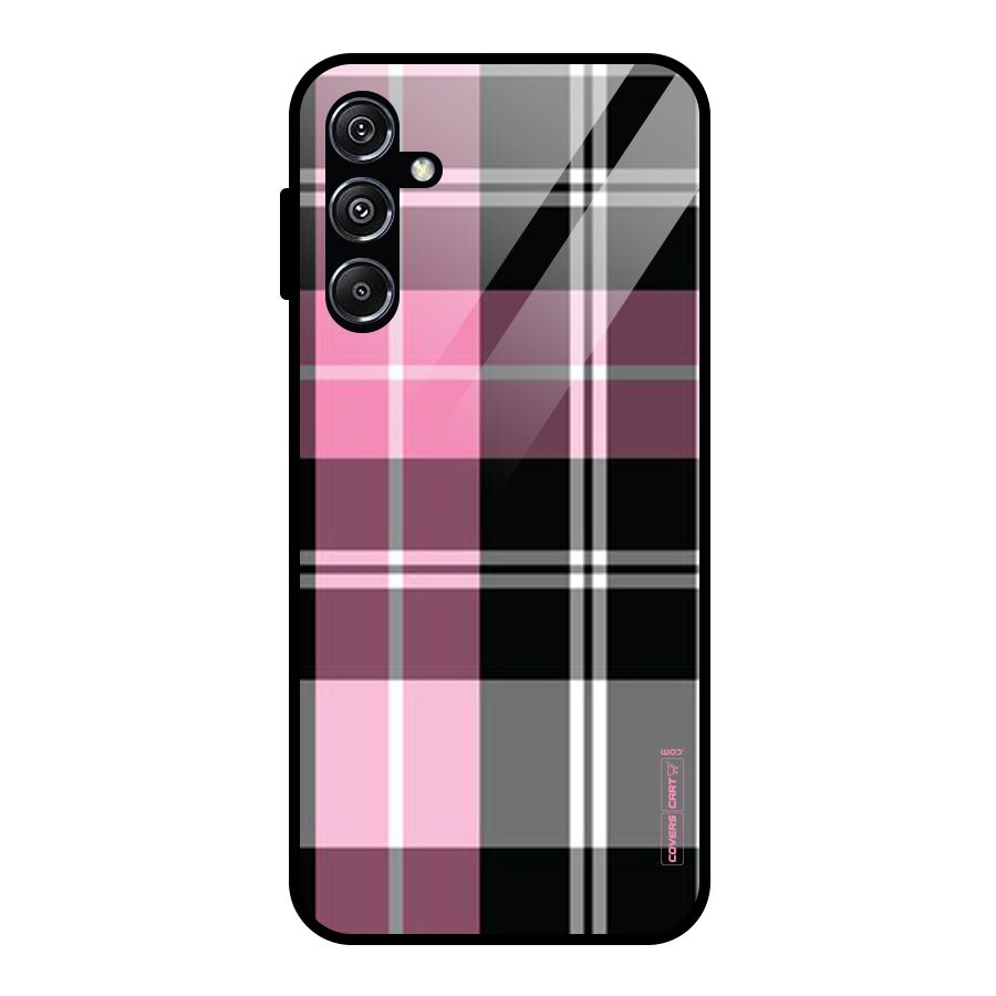 Pink Black Check Glass Back Case for Galaxy M34 5G