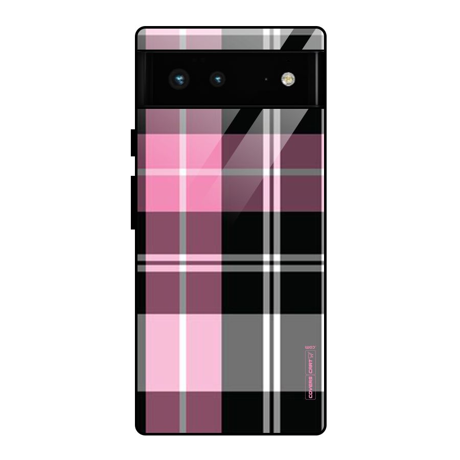 Pink Black Check Glass Back Case for Google Pixel 6