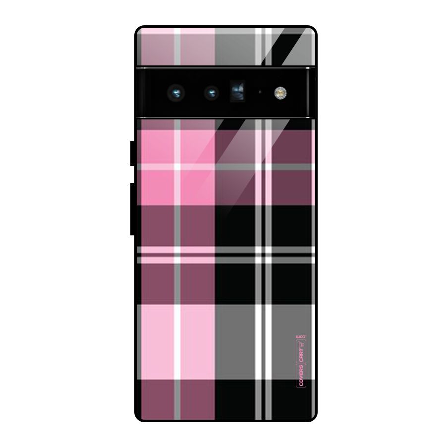 Pink Black Check Glass Back Case for Google Pixel 6 Pro