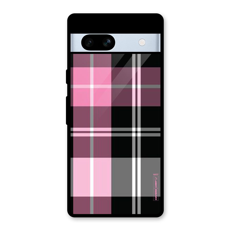 Pink Black Check Glass Back Case for Google Pixel 7a