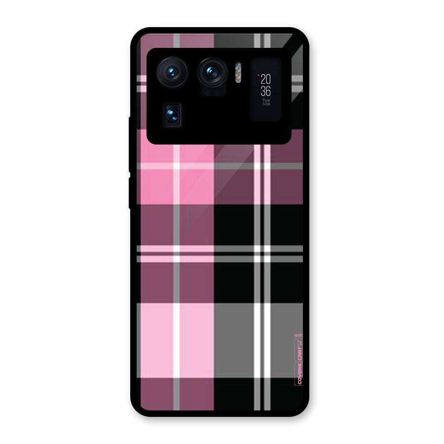 Pink Black Check Glass Back Case for Mi 11 Ultra