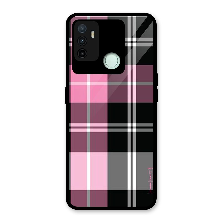 Pink Black Check Glass Back Case for Oppo A53